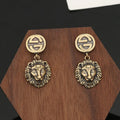 18K Double Gucci Lion Pendant Earrings