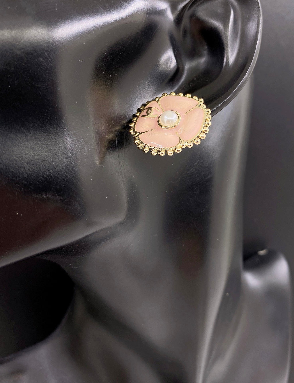 18K  Chanel Pink Pearl Earrings