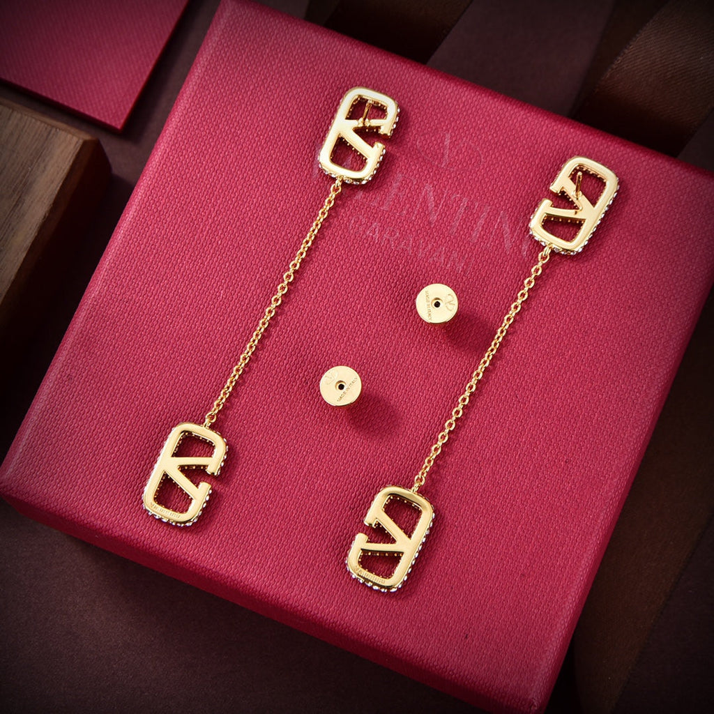 18K Valentino Crystal Valentino Signature Earrings