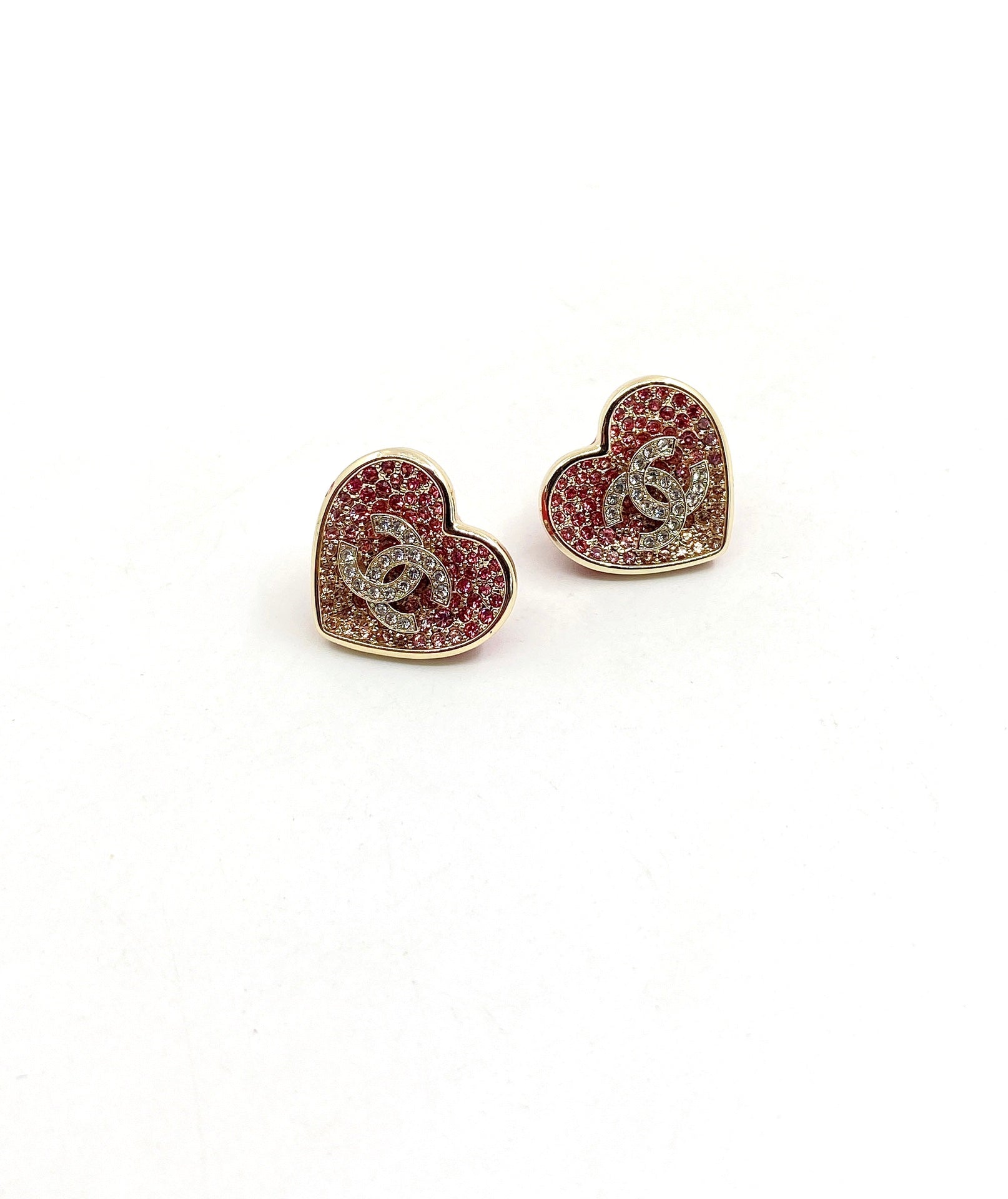 18K  Chanel Diamond Pink Heart Earrings