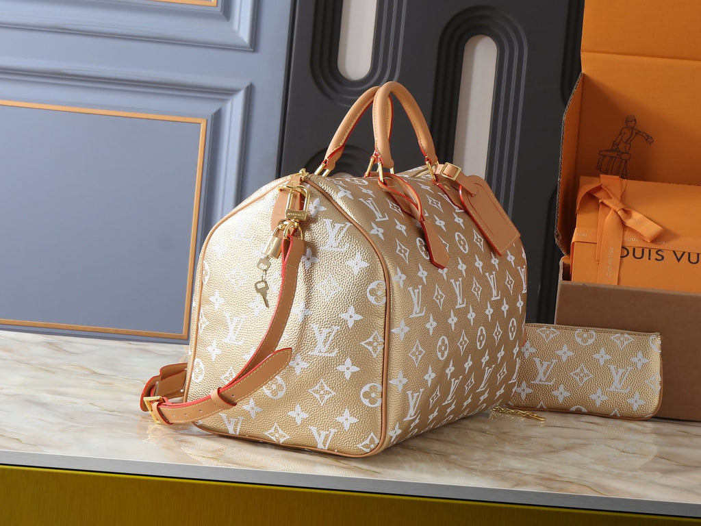 Louis Vuitton Speedy Bandoulière White Monogram Handbag — side