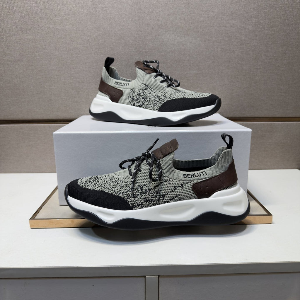 Berluti Gray and Black Lace-Up Sneakers — front