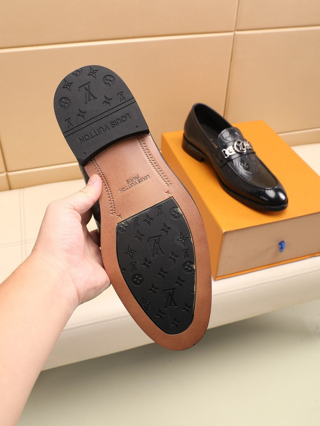 Louis Vuitton Black Embossed Loafers — detail