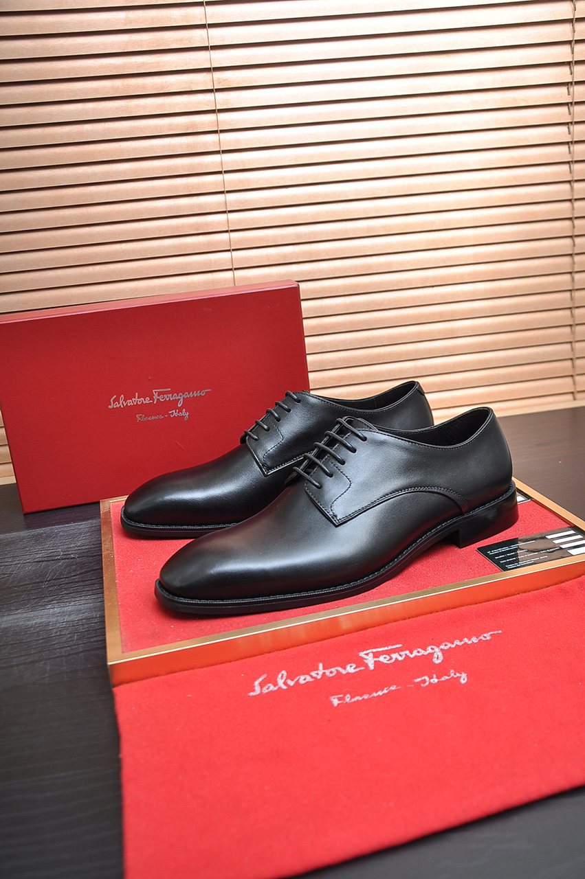 Ferragamo Black Lace-Up Dress Shoes — hero