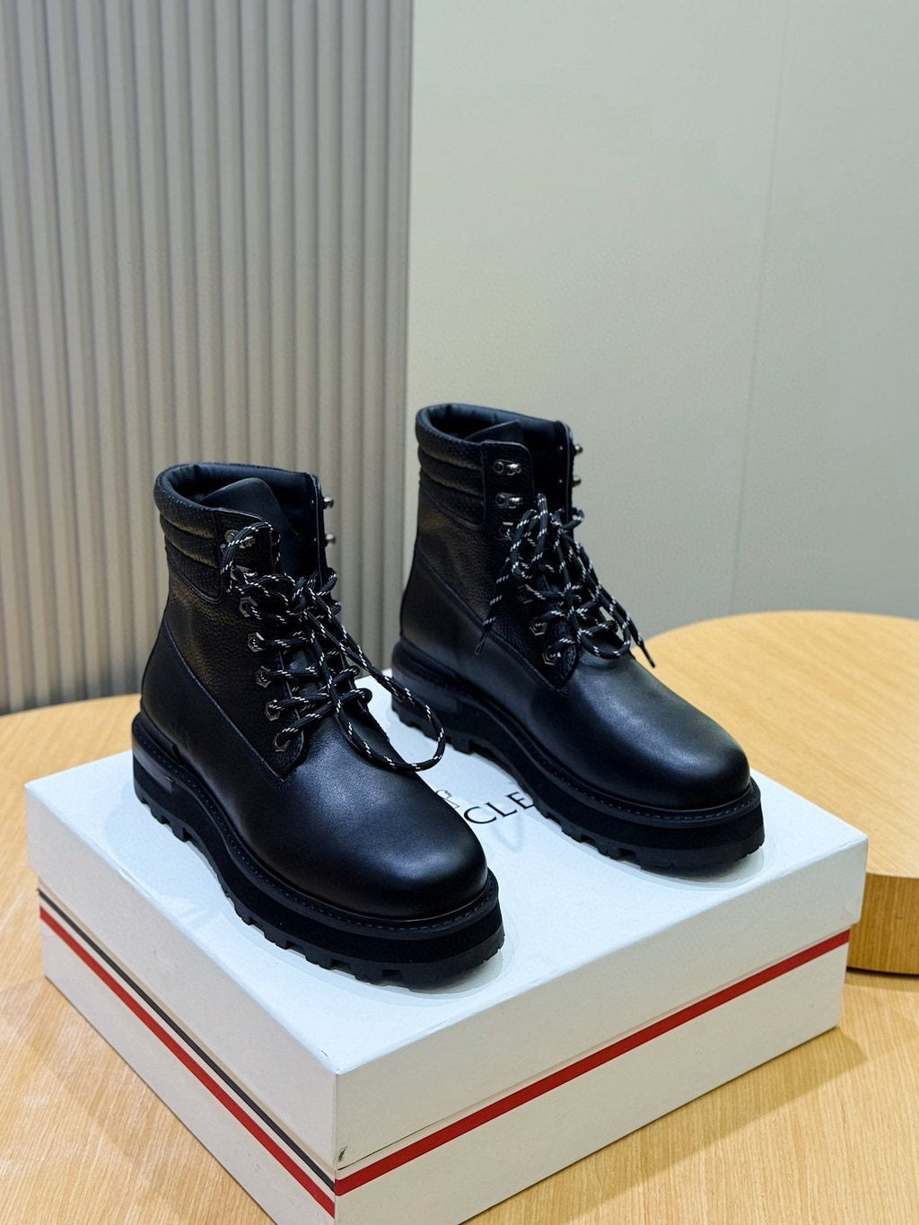 Moncler Black Lug-Sole Lace-Up Boots — front