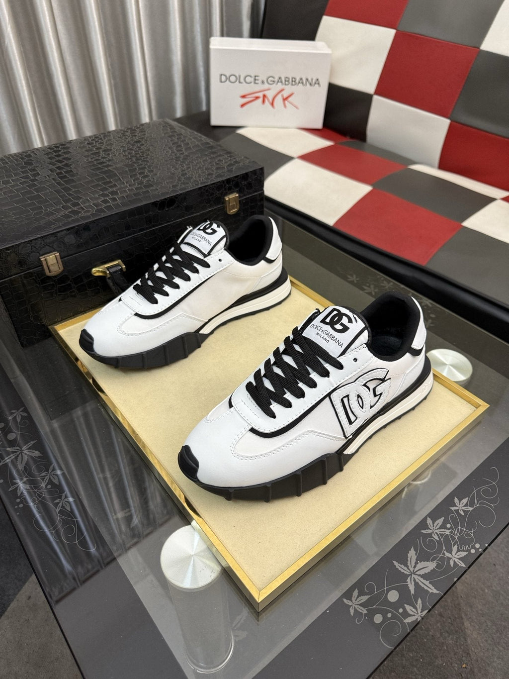 Dolce & Gabbana White and Black Segmented-Sole Sneakers — hero