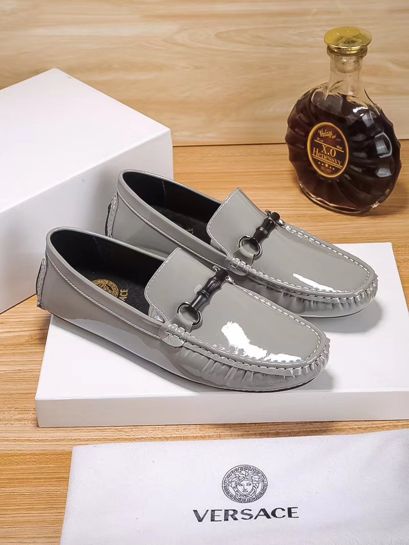 Versace Glossy Gray Bit Loafers — front
