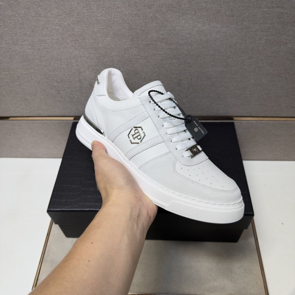 Philipp Plein White Low-Top Sneakers with Silver Accents — model