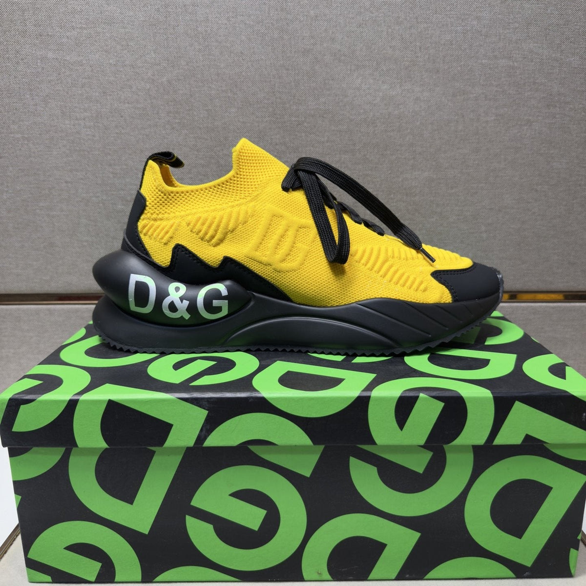 Dolce & Gabbana Yellow and Black Lace-Up Sneakers — side