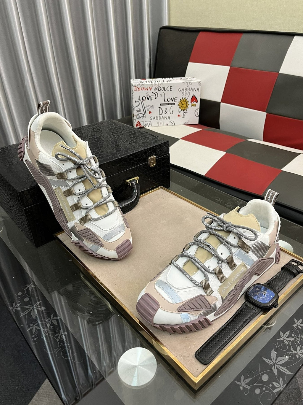 Dolce & Gabbana Cream and Mauve Chunky Sneakers — front