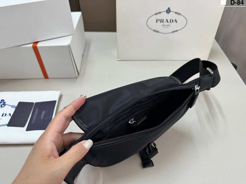 Prada Black Nylon Flap Belt Bag — model