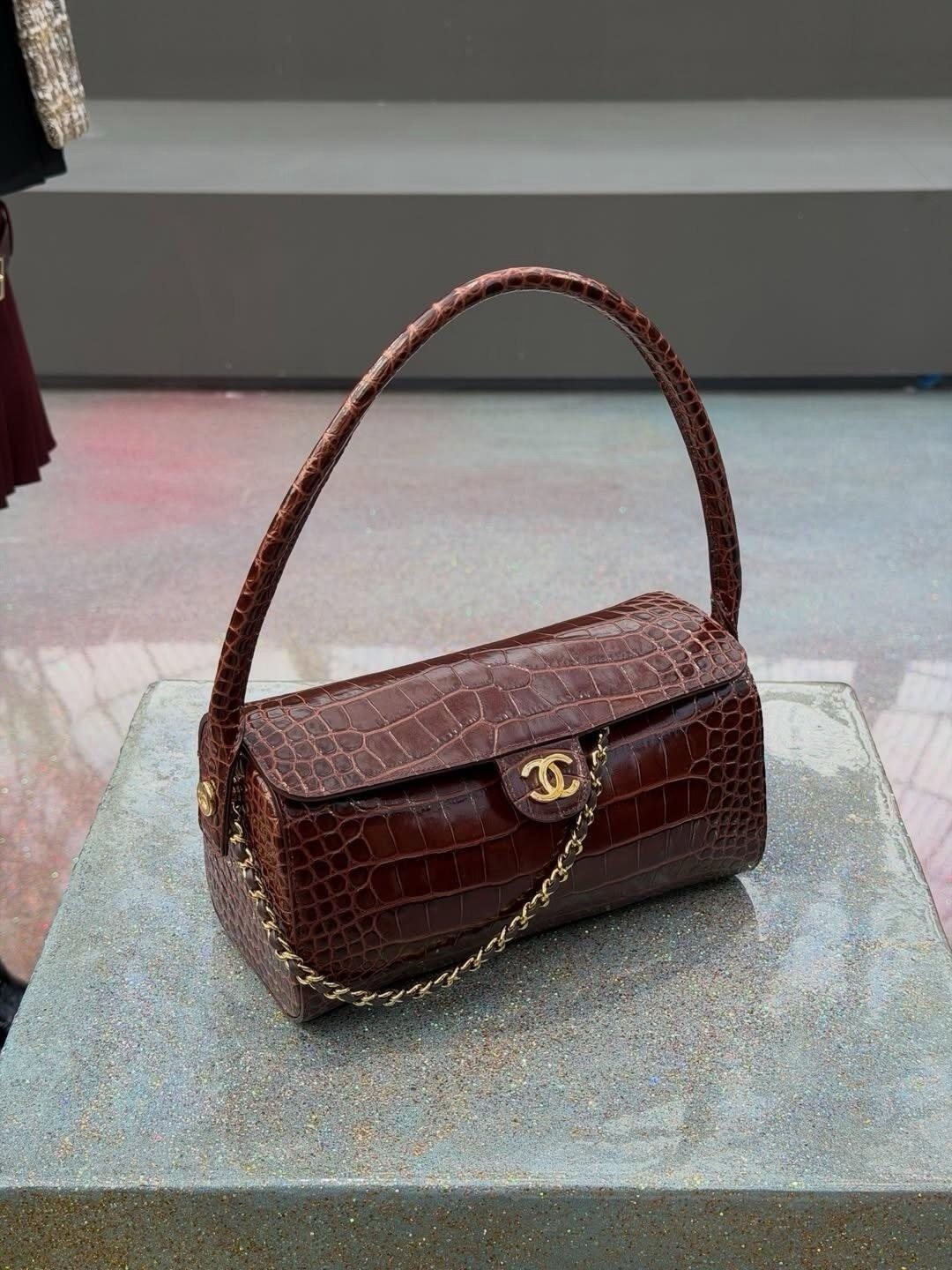 Chanel Crocodile-Embossed Top-Handle Flap Bag — front