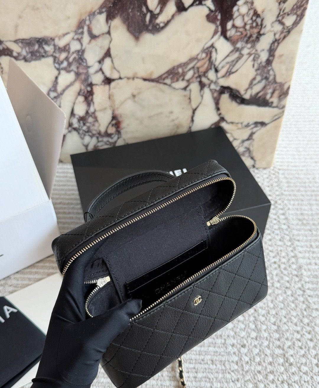 Chanel Quilted Box Top-Handle Bag — detail