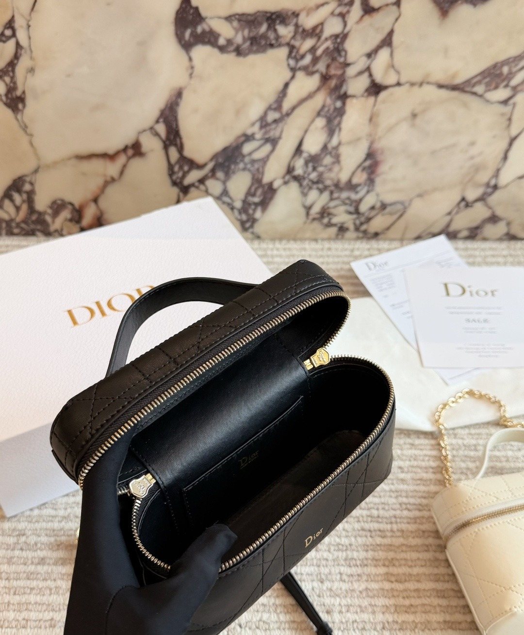 Dior Quilted Top-Handle Box Bag — detail
