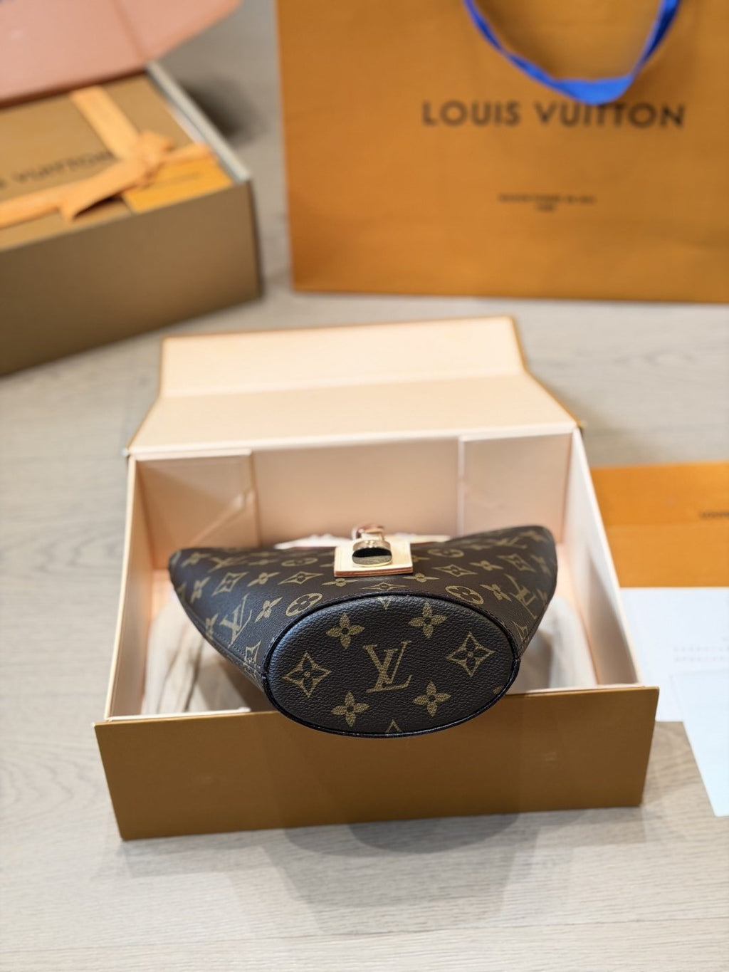 Louis Vuitton Rivage BB Monogram Top-Handle Bag — detail