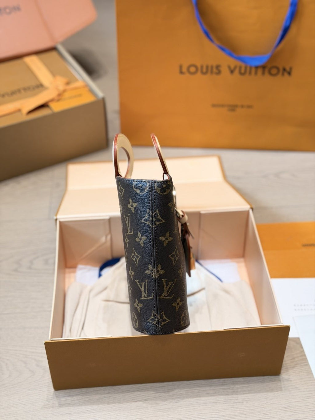 Louis Vuitton Rivage BB Monogram Top-Handle Bag — side