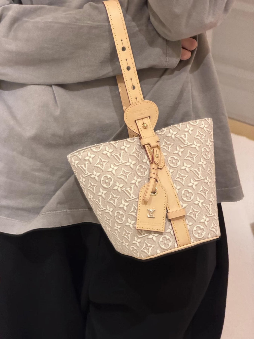 Louis Vuitton All In BB Monogram Bucket Bag — model