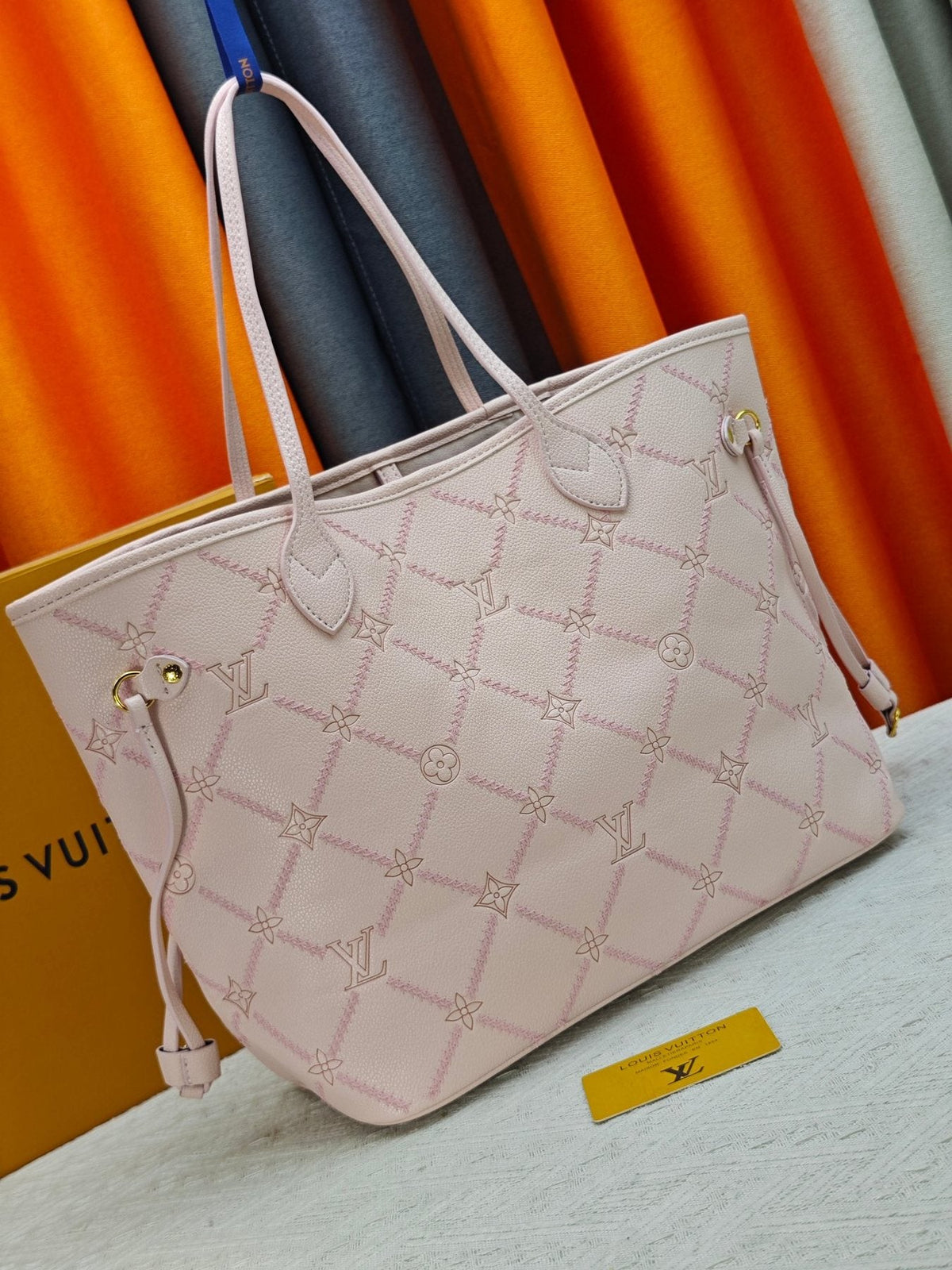 Louis Vuitton Neverfull Pink Lattice Tote — back