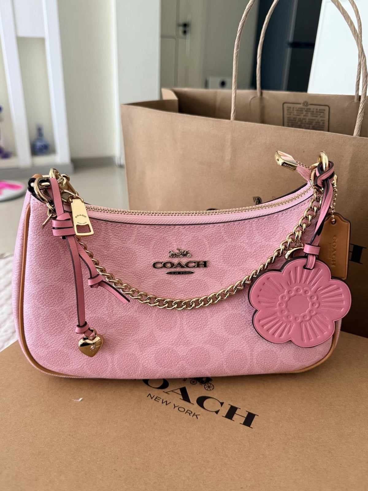 Coach Teri Pink Patterned Flower Charm Shoulder Bag — hero