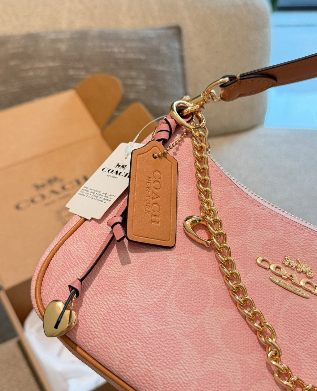 Coach Teri Pink Patterned Flower Charm Shoulder Bag — detail