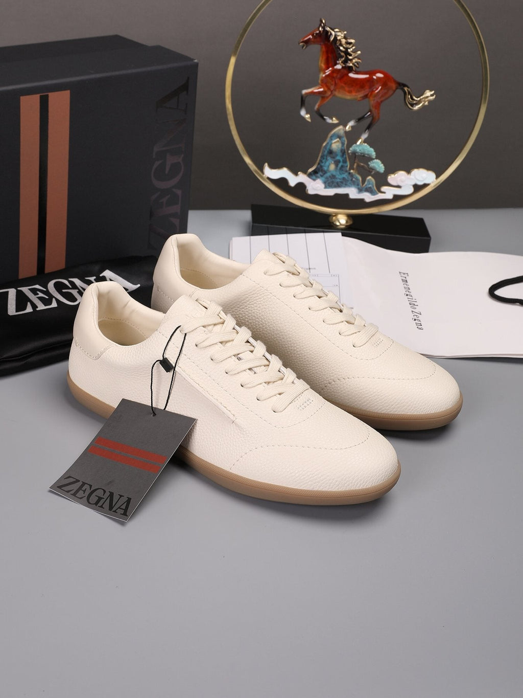 ZEGNA Textured Leather Low-Top Sneakers — model