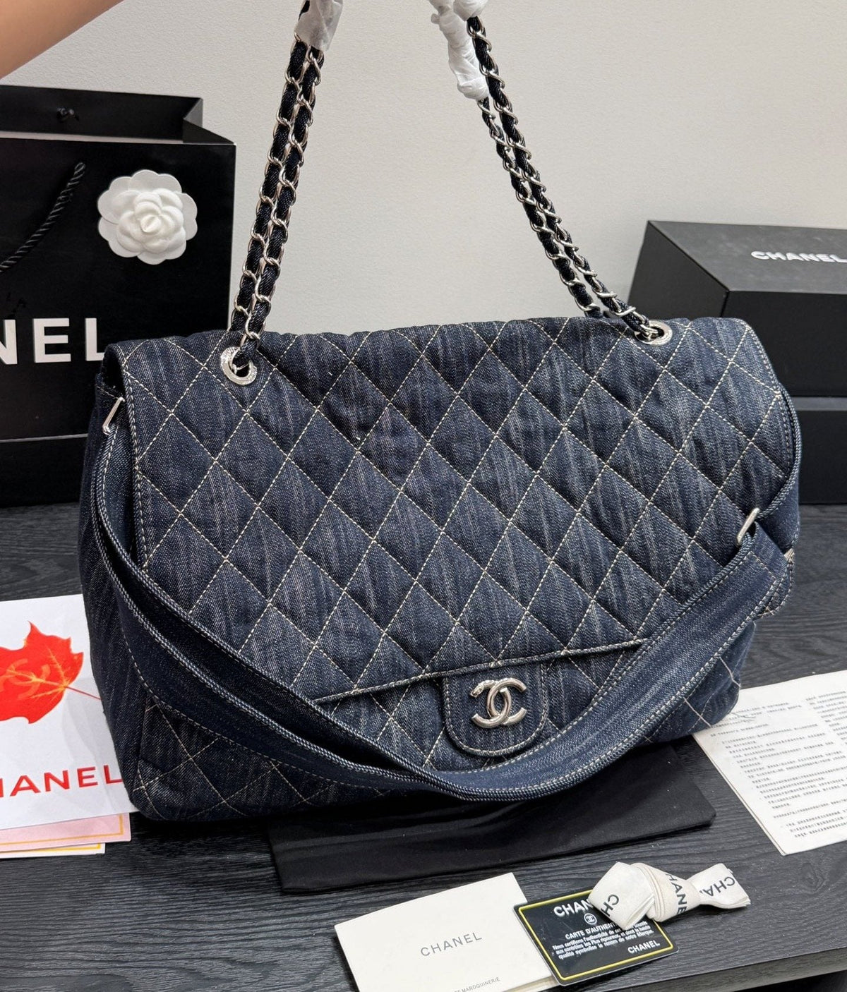 Chanel Quilted Denim Flap Shoulder Bag — detail