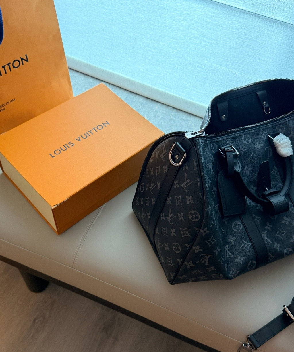 Louis Vuitton Keepall Black and Gray Monogram Duffel — side