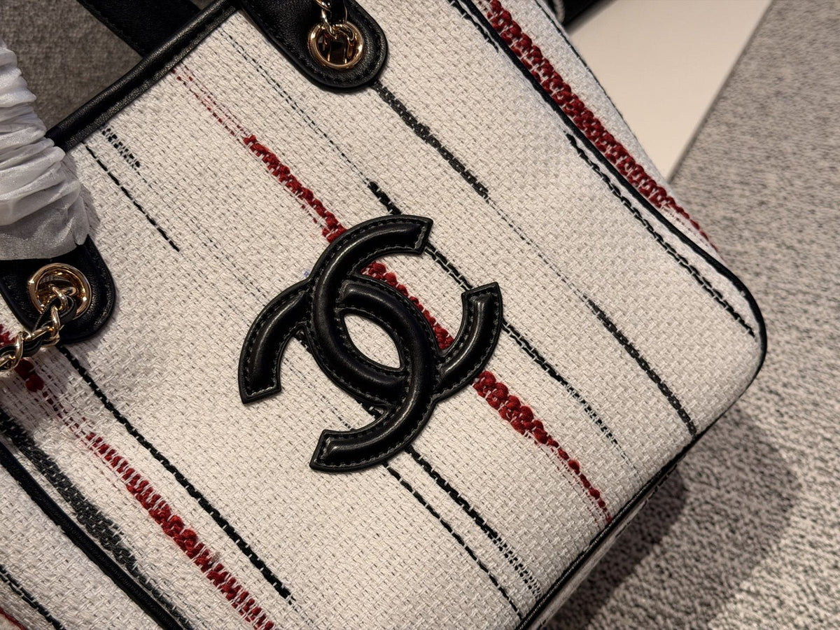 Chanel Striped Double-C Tote Bag — detail