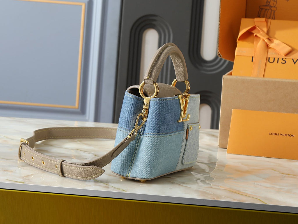 Louis Vuitton Capucines Two-Tone Denim Top-Handle Bag — side