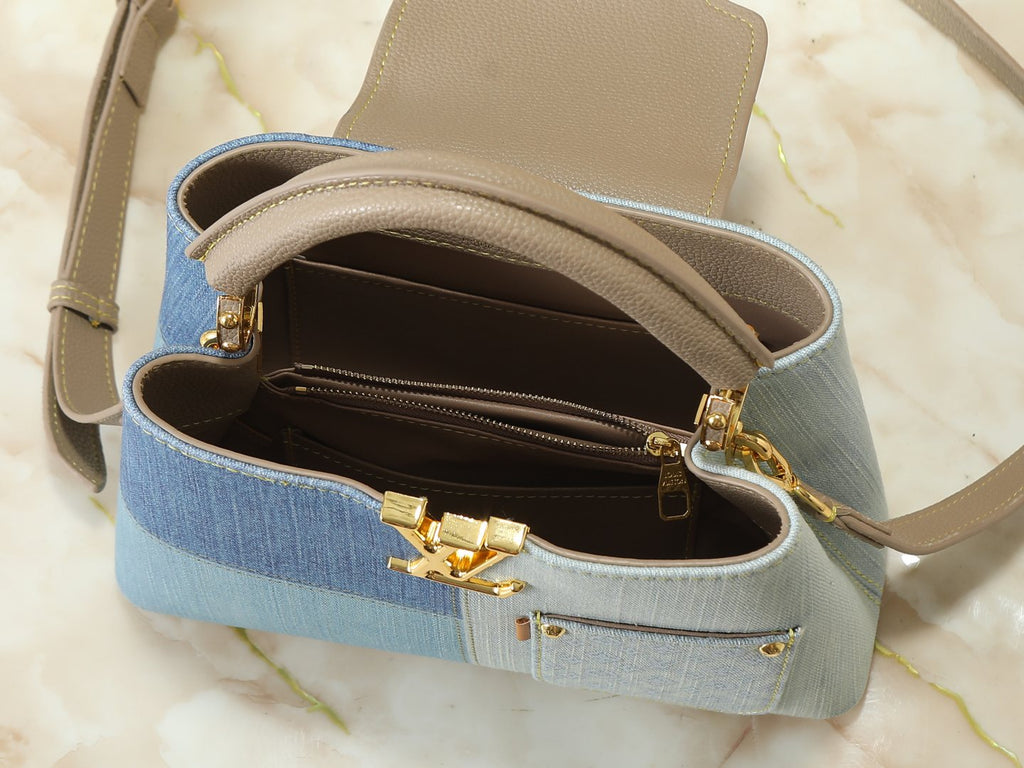 Louis Vuitton Capucines Two-Tone Denim Top-Handle Bag — detail