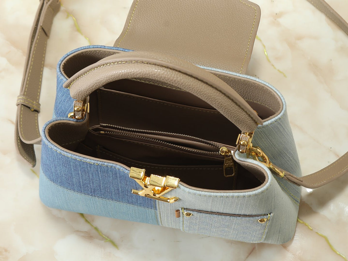 Louis Vuitton Capucines Two-Tone Denim Top-Handle Bag — detail