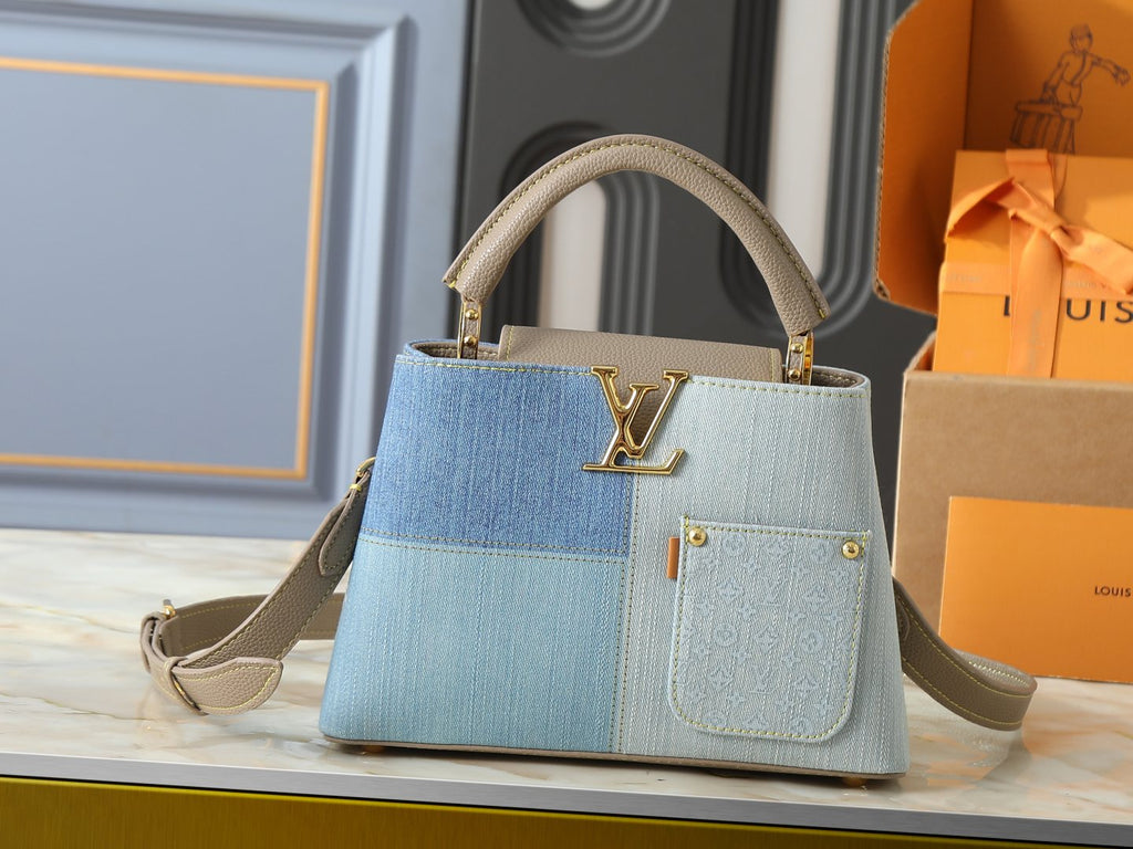 Louis Vuitton Capucines Two-Tone Denim Top-Handle Bag — front