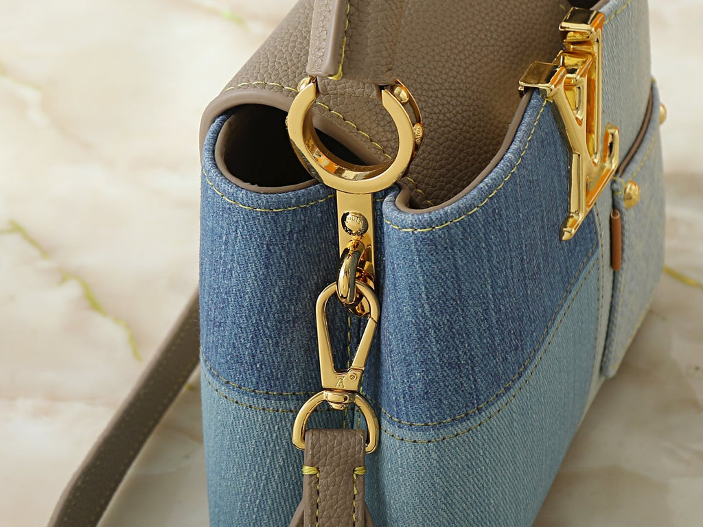 Louis Vuitton Capucines Two-Tone Denim Top-Handle Bag — detail