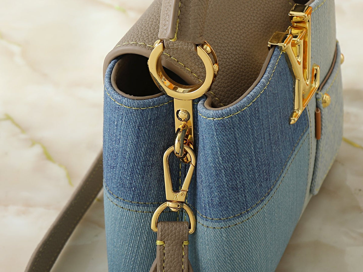 Louis Vuitton Capucines Two-Tone Denim Top-Handle Bag — detail