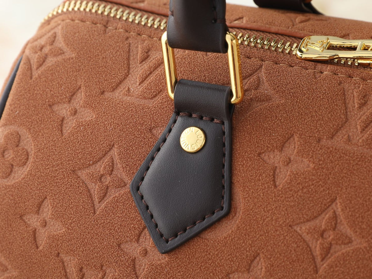 Louis Vuitton Speedy Bandoulière Embossed Suede Handbag — detail