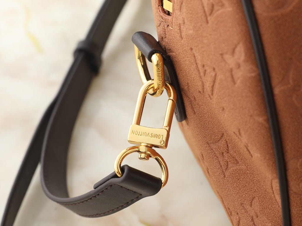 Louis Vuitton Speedy Bandoulière Embossed Suede Handbag — detail