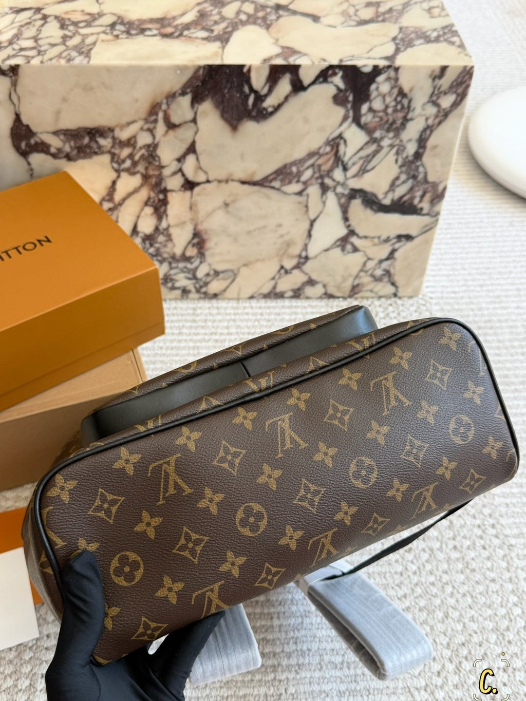 Louis Vuitton Black-Trim Zip Backpack — detail