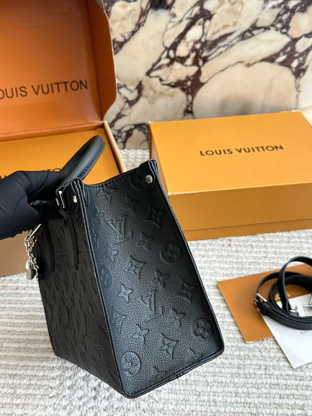 Louis Vuitton Onthego Black Embossed Tote — side