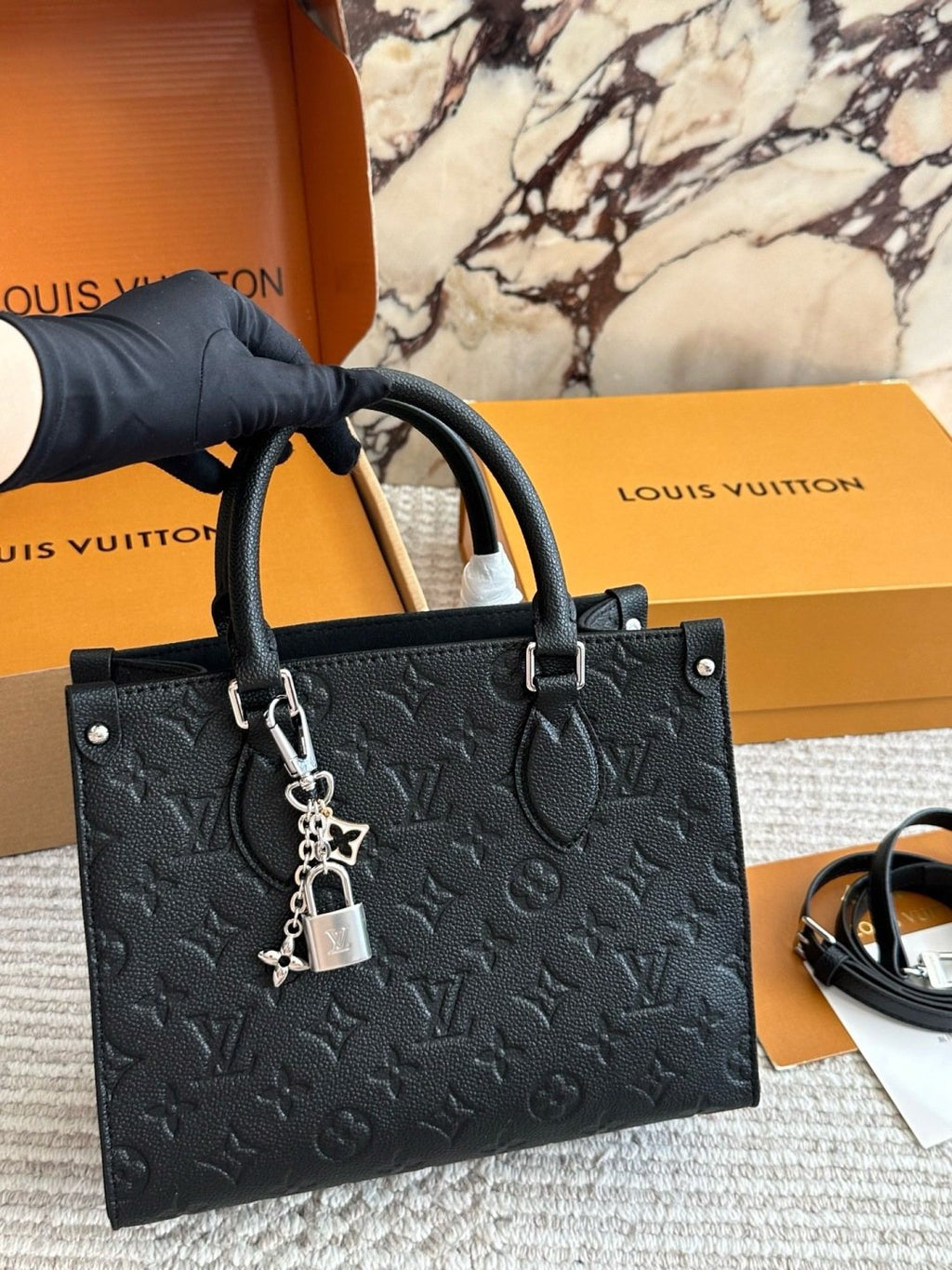 Louis Vuitton Onthego Black Embossed Tote — hero