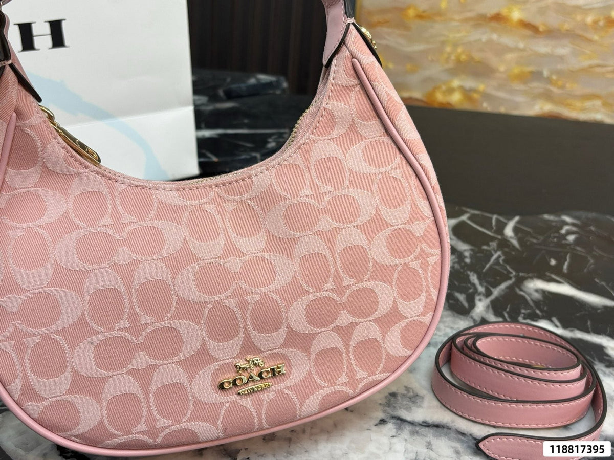 Coach Pink C-Pattern Crescent Shoulder Bag — detail