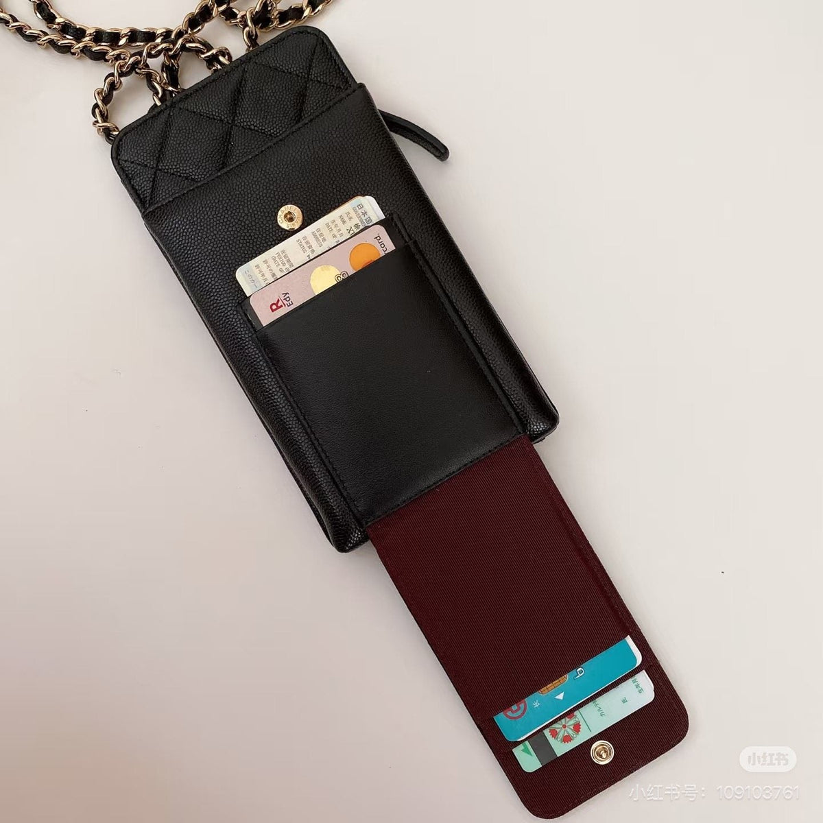 Chanel Diamond-Quilted Chain-Strap Phone Pouch — detail