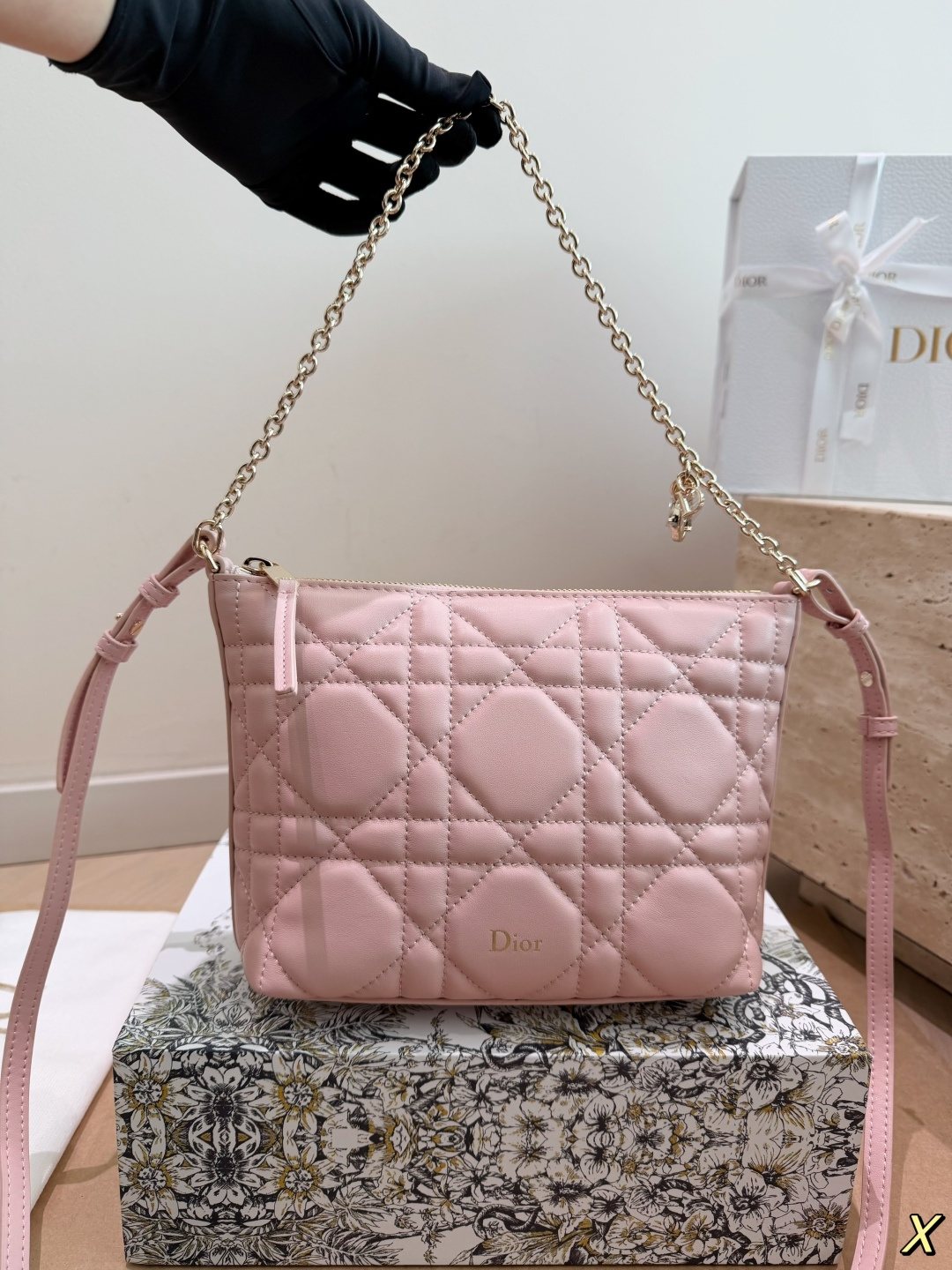 Dior Diorling Quilted Hobo Shoulder Bag — front