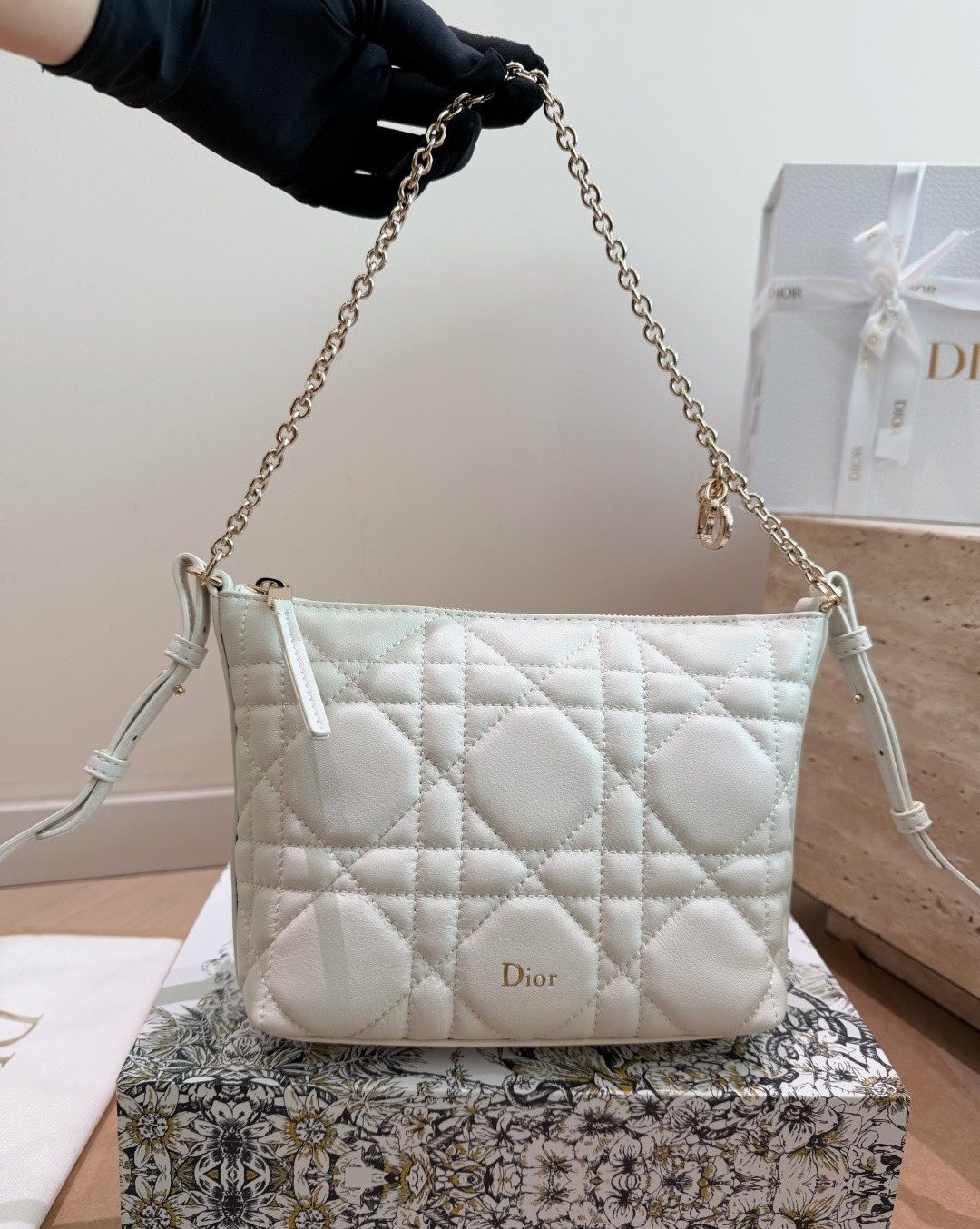 Dior Diorling Quilted Hobo Shoulder Bag — front
