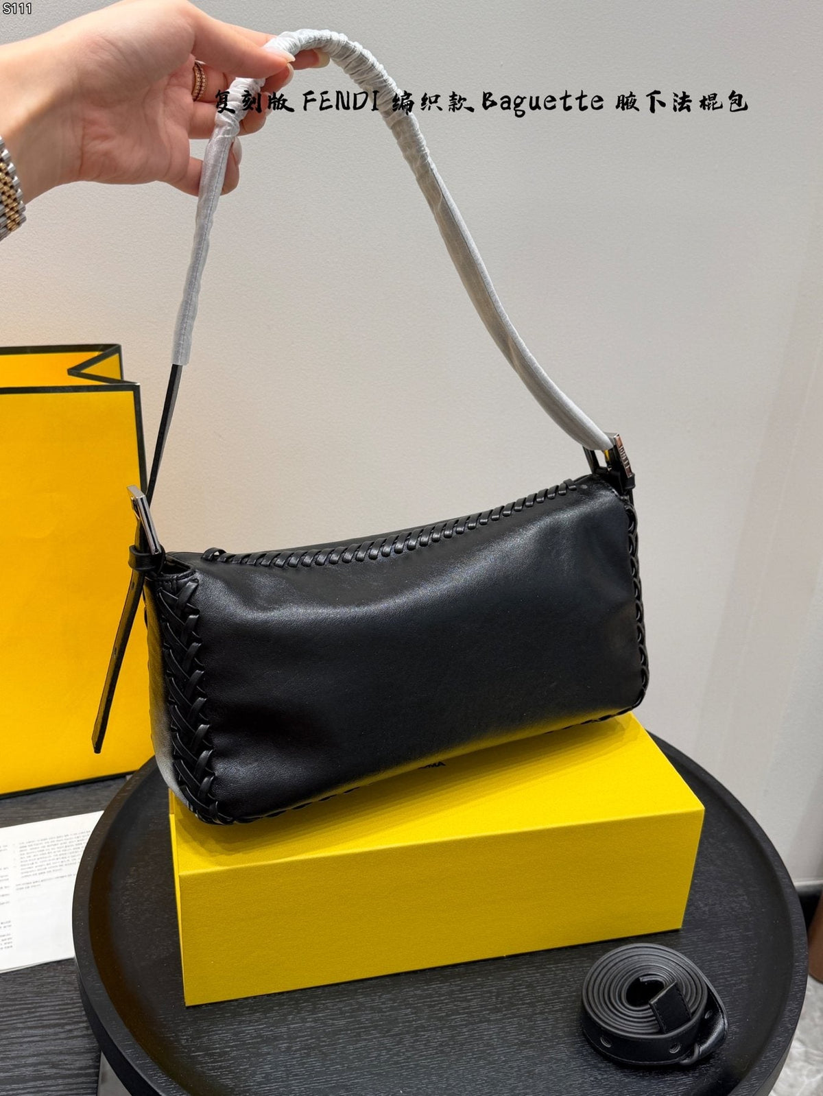 Fendi Baguette Stitched Leather Shoulder Bag — back