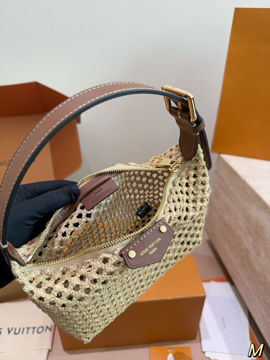 Louis Vuitton Woven Curved-Top Shoulder Bag — front