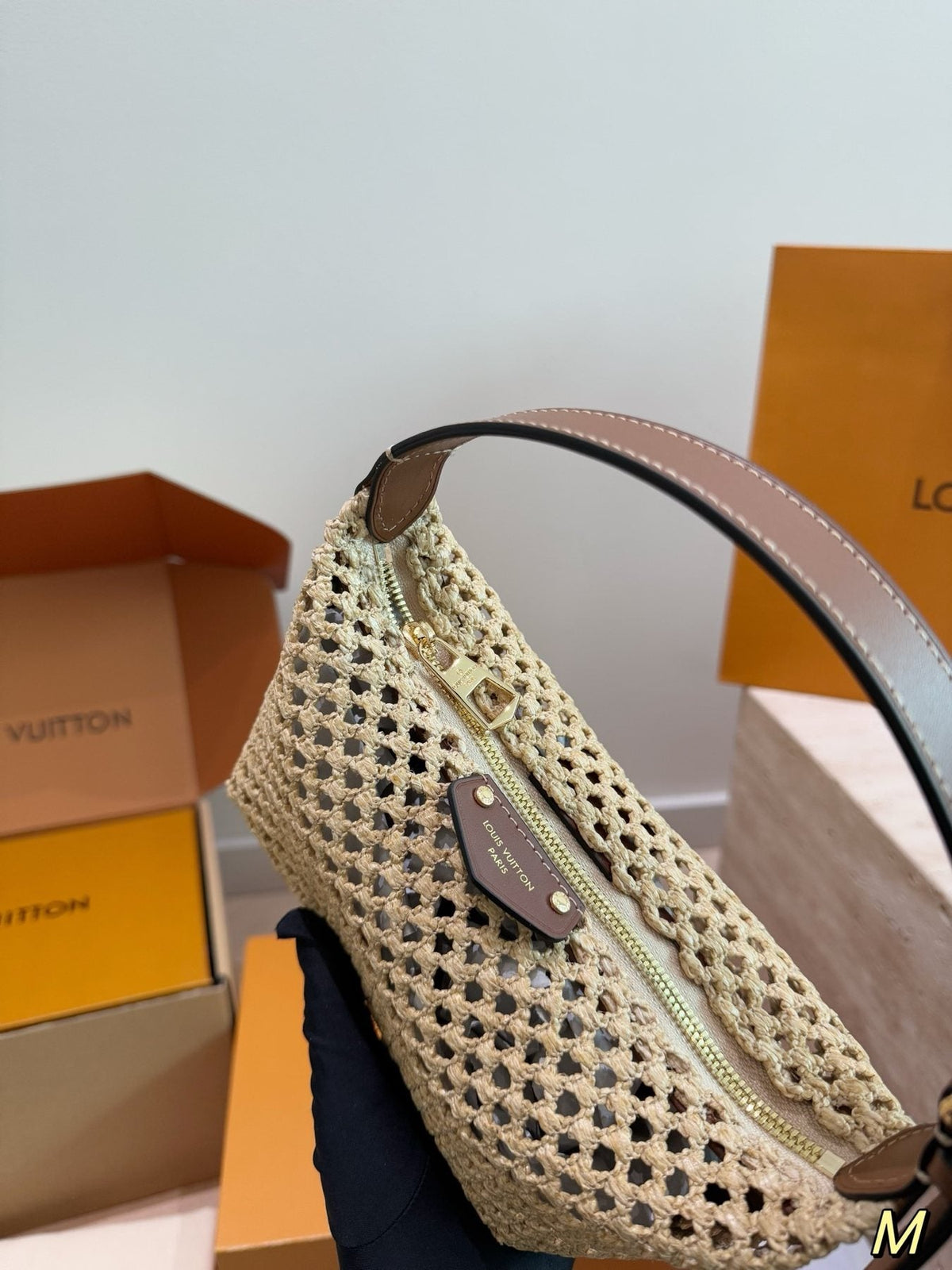 Louis Vuitton Woven Curved-Top Shoulder Bag — detail
