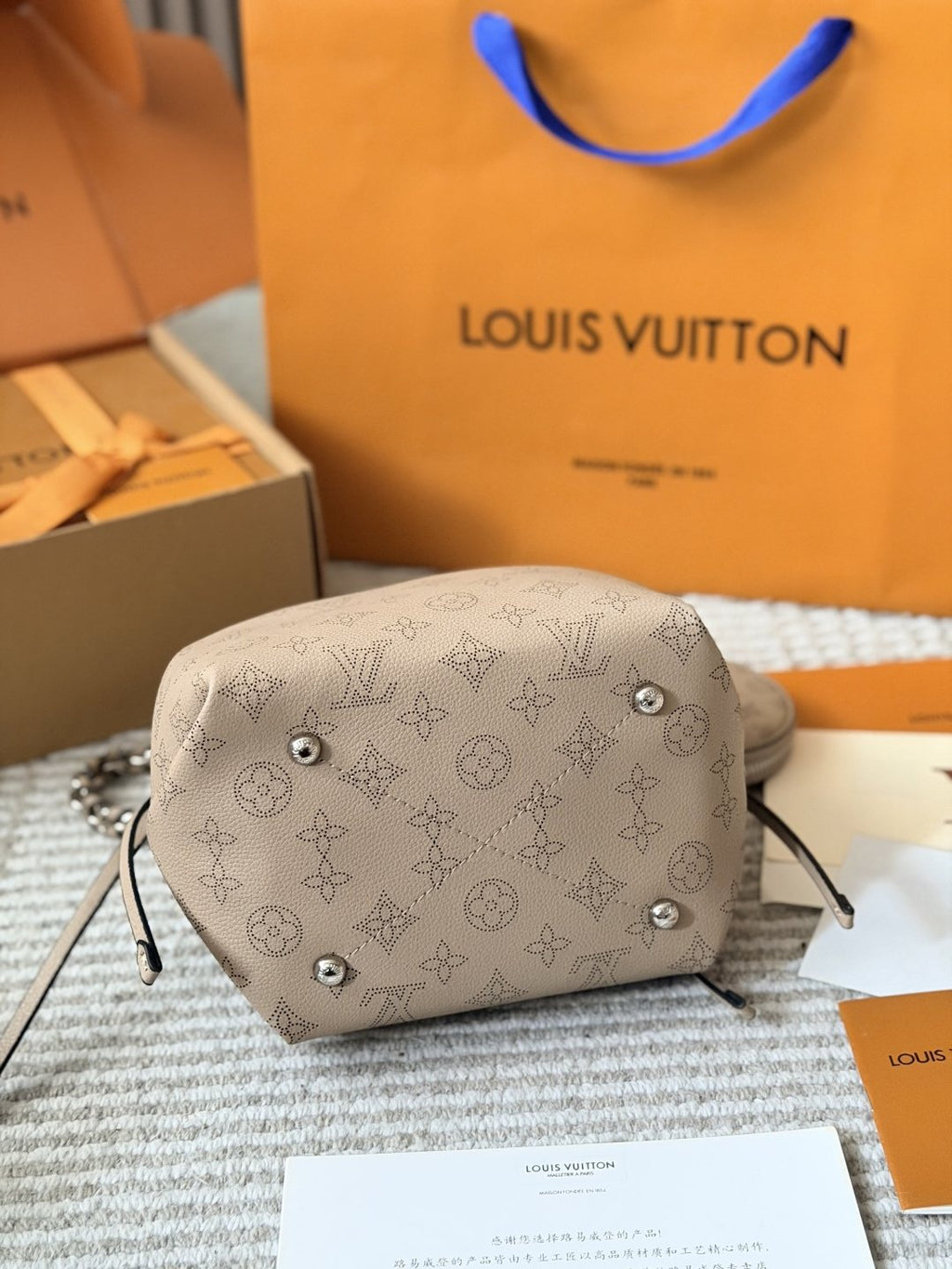 Louis Vuitton Bella Perforated Monogram Bucket Bag — detail