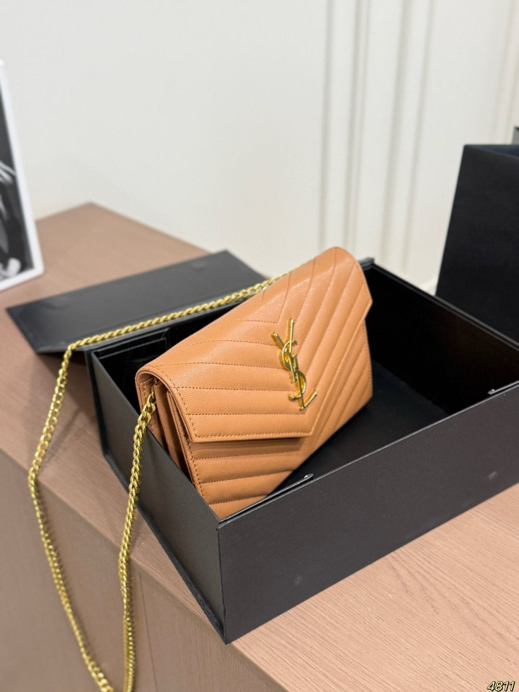 Saint Laurent Chevron-Quilted Envelope Chain Bag — side