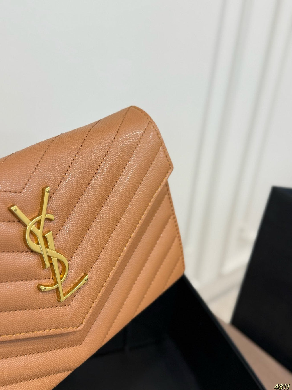 Saint Laurent Chevron-Quilted Envelope Chain Bag — detail