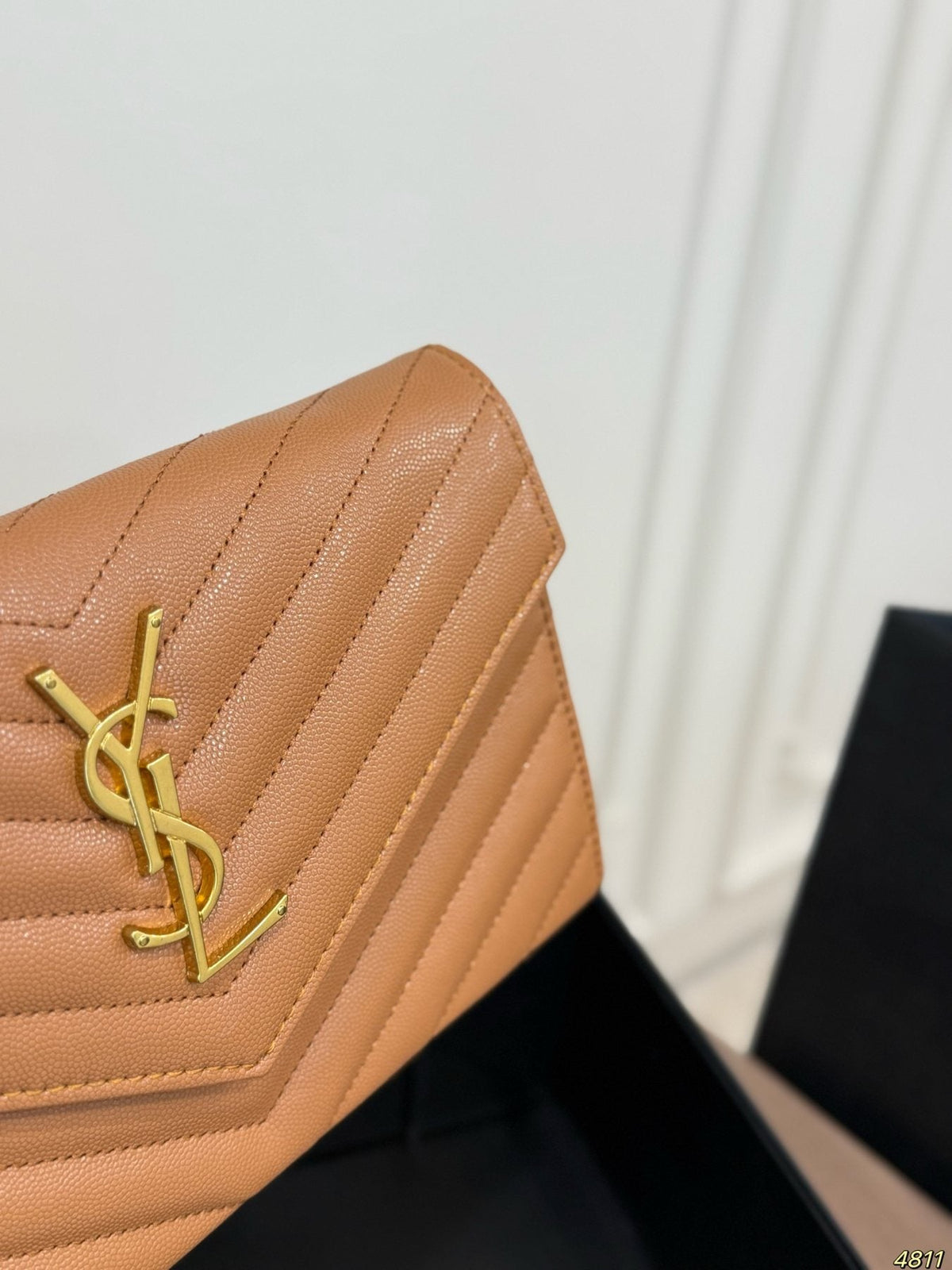 Saint Laurent Chevron-Quilted Envelope Chain Bag — detail